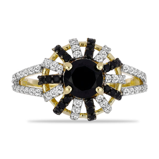 Goldplattierter Silberring mit schwarzem Spinell und weißem Topas