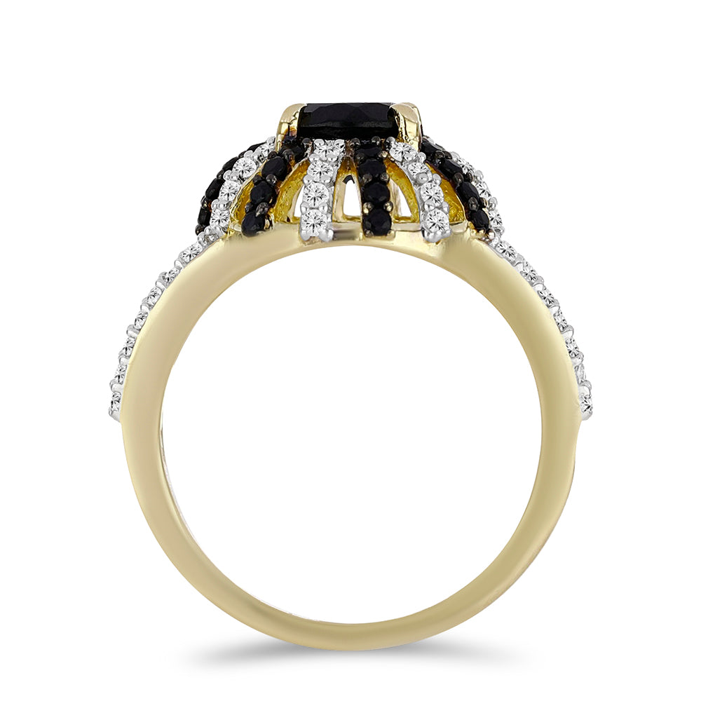 Goldplattierter Silberring mit schwarzem Spinell und weißem Topas 2 