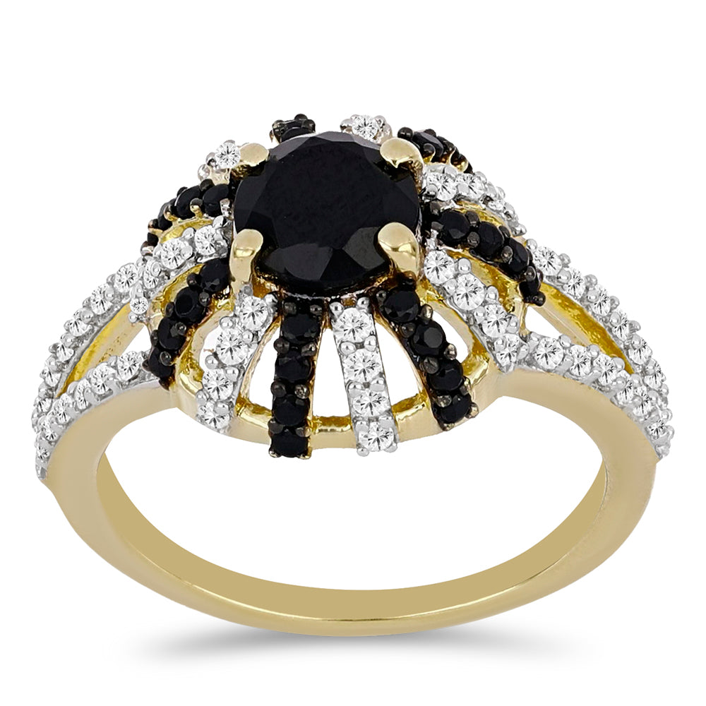 Goldplattierter Silberring mit schwarzem Spinell und weißem Topas 3 