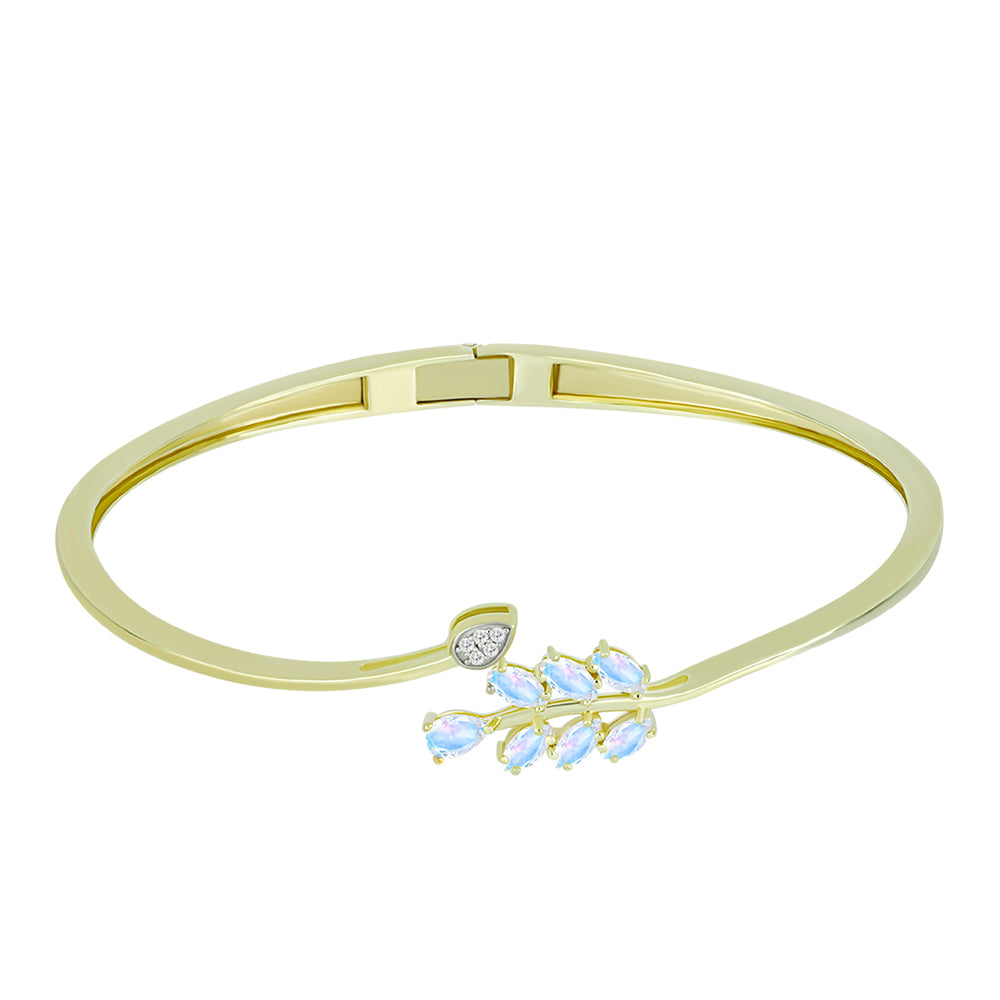 Goldplattiertes Silberarmband mit Regenbogenmondstein und weißem Topas