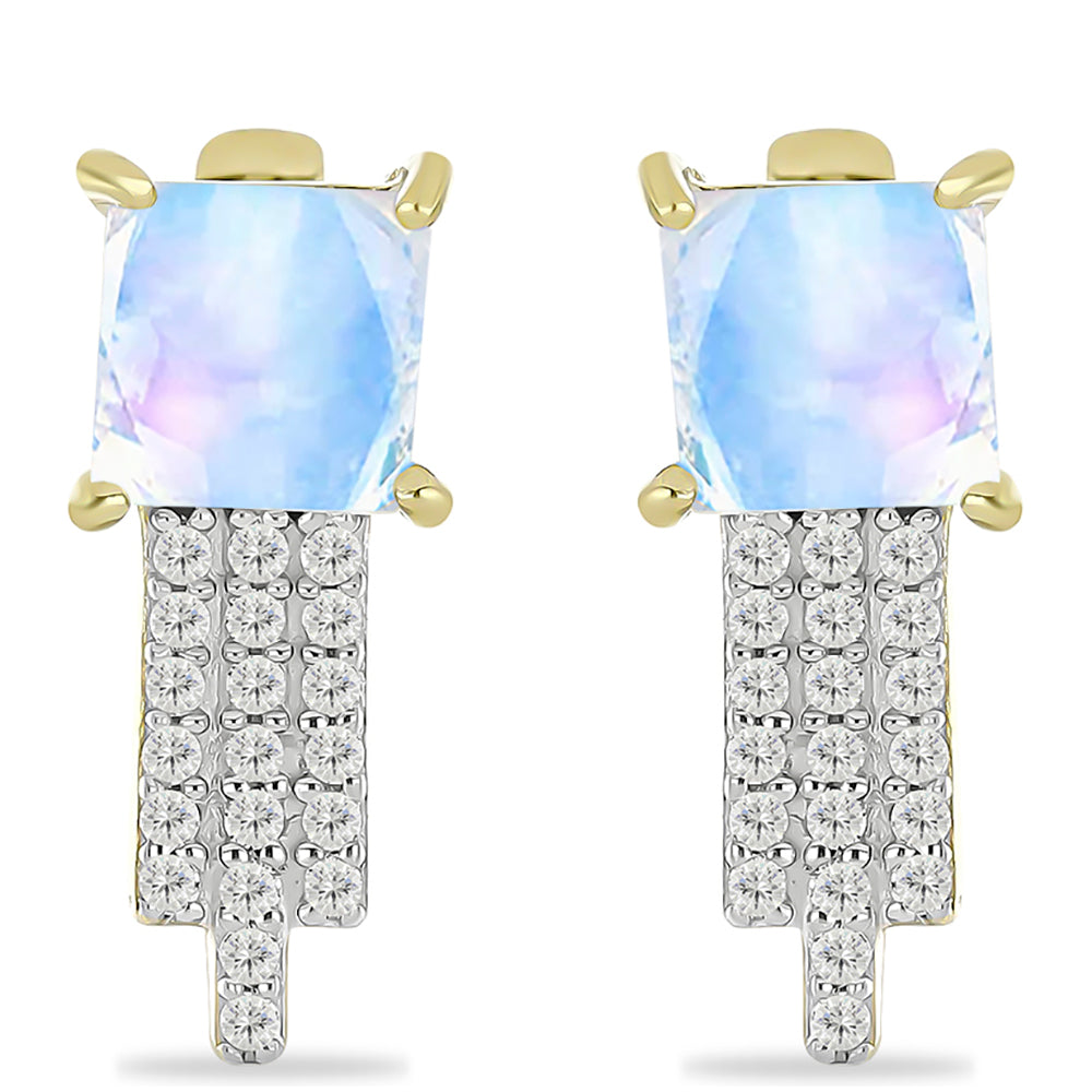 Goldplattierte Silberohrringe mit Regenbogenmondstein und weißem Topas