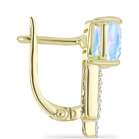 Goldplattierte Silberohrringe mit Regenbogenmondstein und weißem Topas