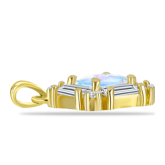 Goldplattierter Silberanhänger mit Regenbogenmondstein und weißem Topas