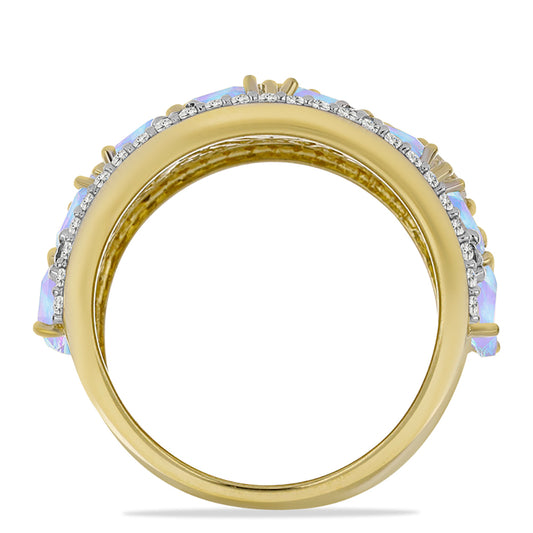 Goldplattierter Silberring mit Regenbogenmondstein und weißem Topas