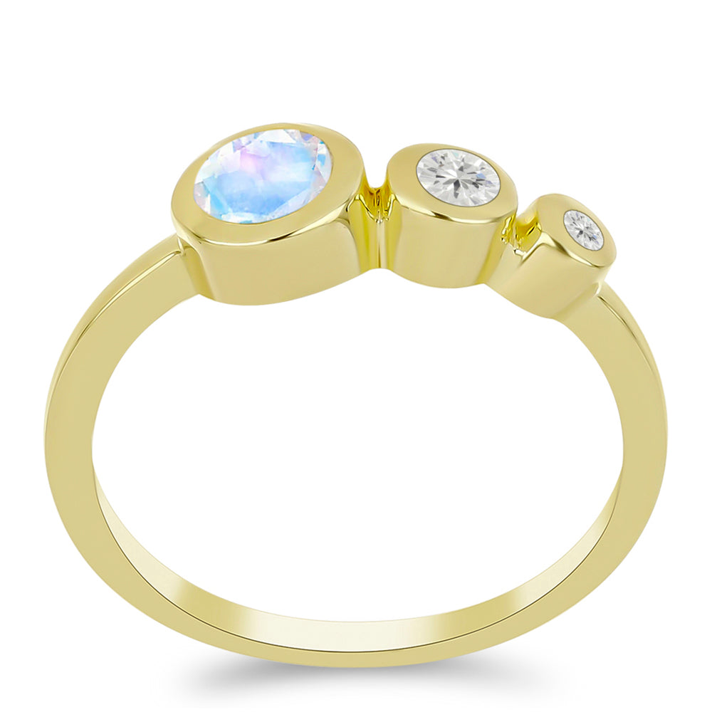 Goldplattierter Silberring mit Regenbogenmondstein und weißem Topas 3 