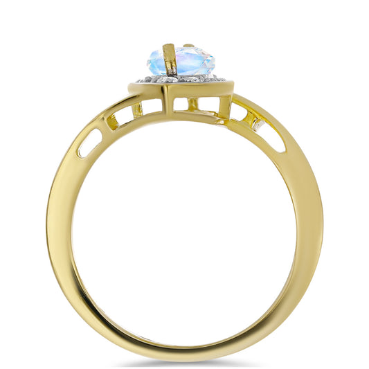 Goldplattierter Silberring mit Regenbogenmondstein und weißem Topas