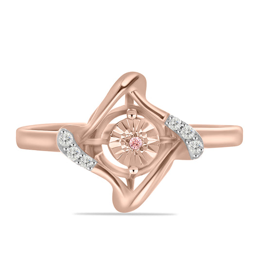 Rosevergoldeter Silberring mit rosafarbenem tanzendem Diamanten und weißem Topas