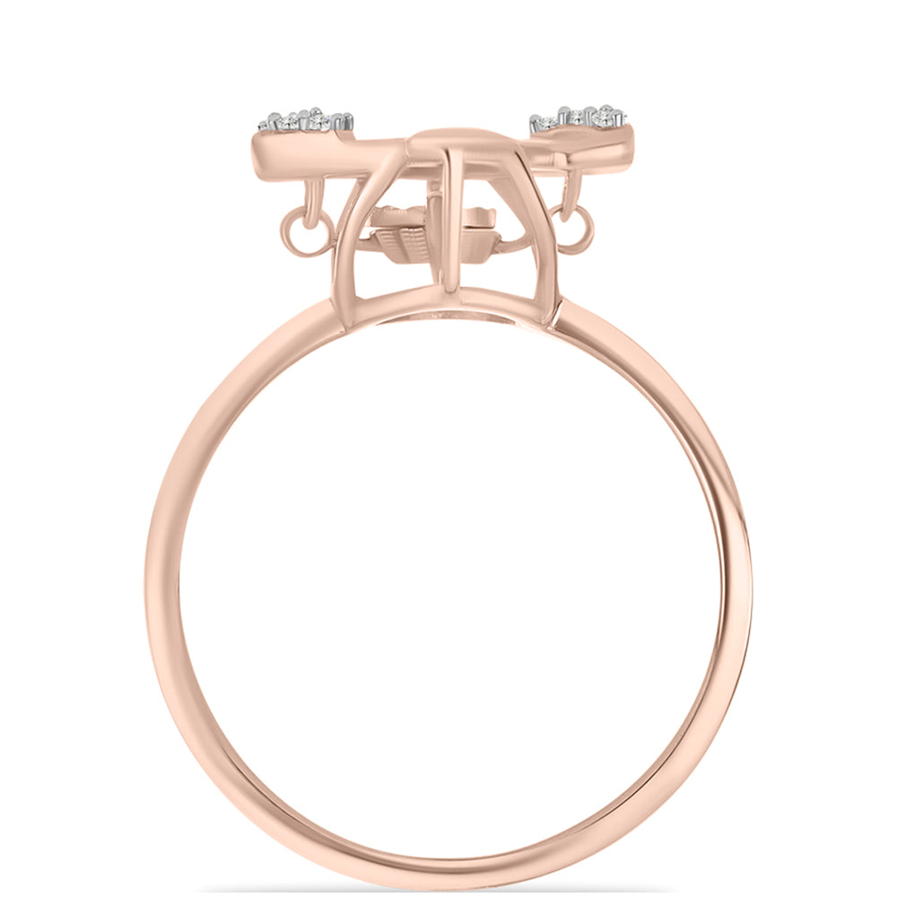 Rosevergoldeter Silberring mit rosafarbenem tanzendem Diamanten und weißem Topas 2 