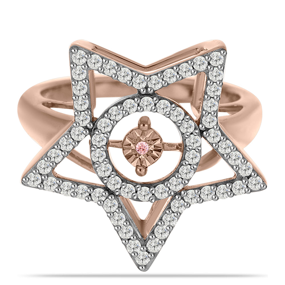Rosevergoldeter Silberring mit rosafarbenem tanzendem Diamanten und weißem Topas 1 