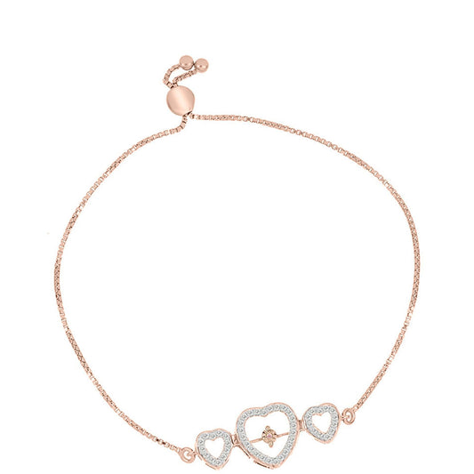 Rosevergoldetes Silberarmband mit rosafarbenem tanzendem Diamanten und weißem Topas