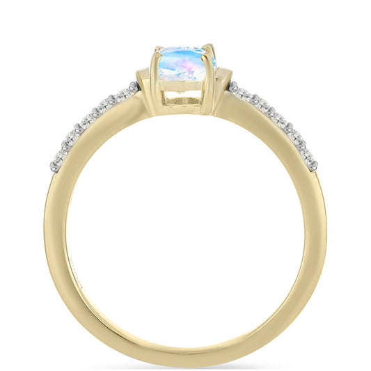 Goldplattierter Silberring mit Regenbogenmondstein und weißem Topas