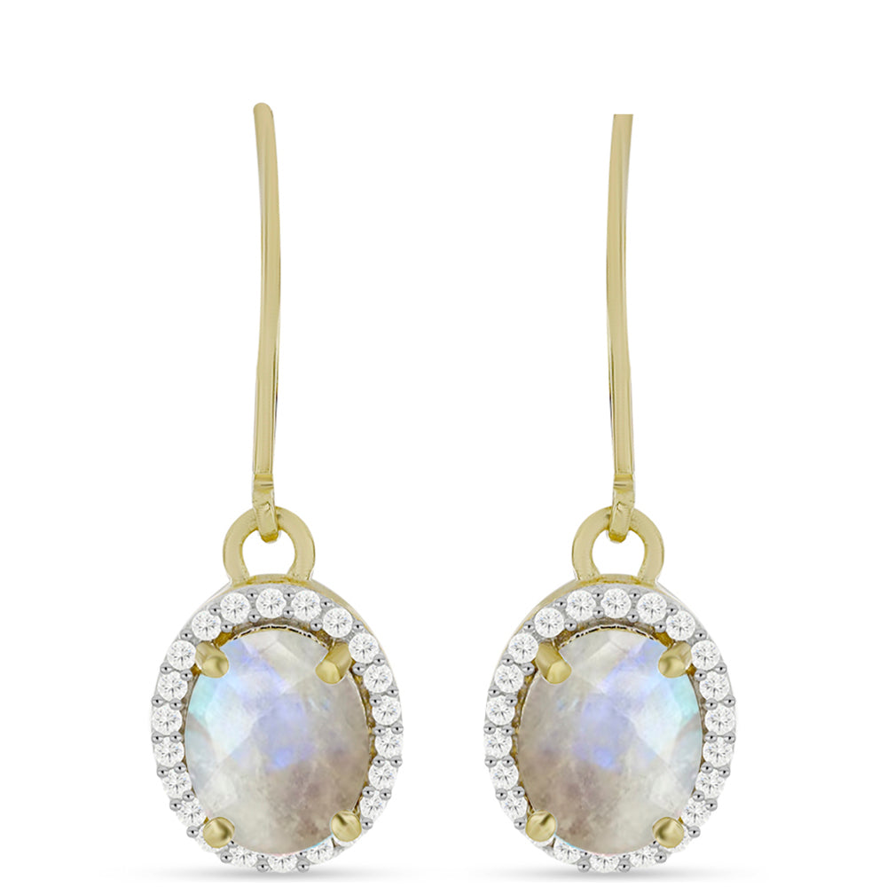 Goldplattierte Silberohrringe mit Regenbogenmondstein und weißem Topas