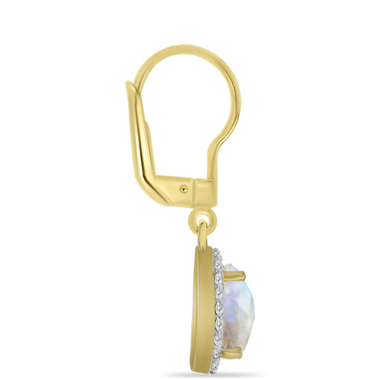 Goldplattierte Silberohrringe mit Regenbogenmondstein und weißem Topas