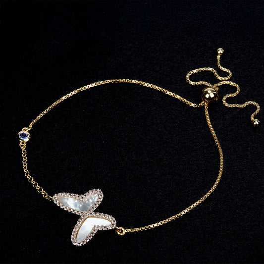 Goldplattiertes Silberarmband mit Tansanit - Klasse AAA und Perlmutt