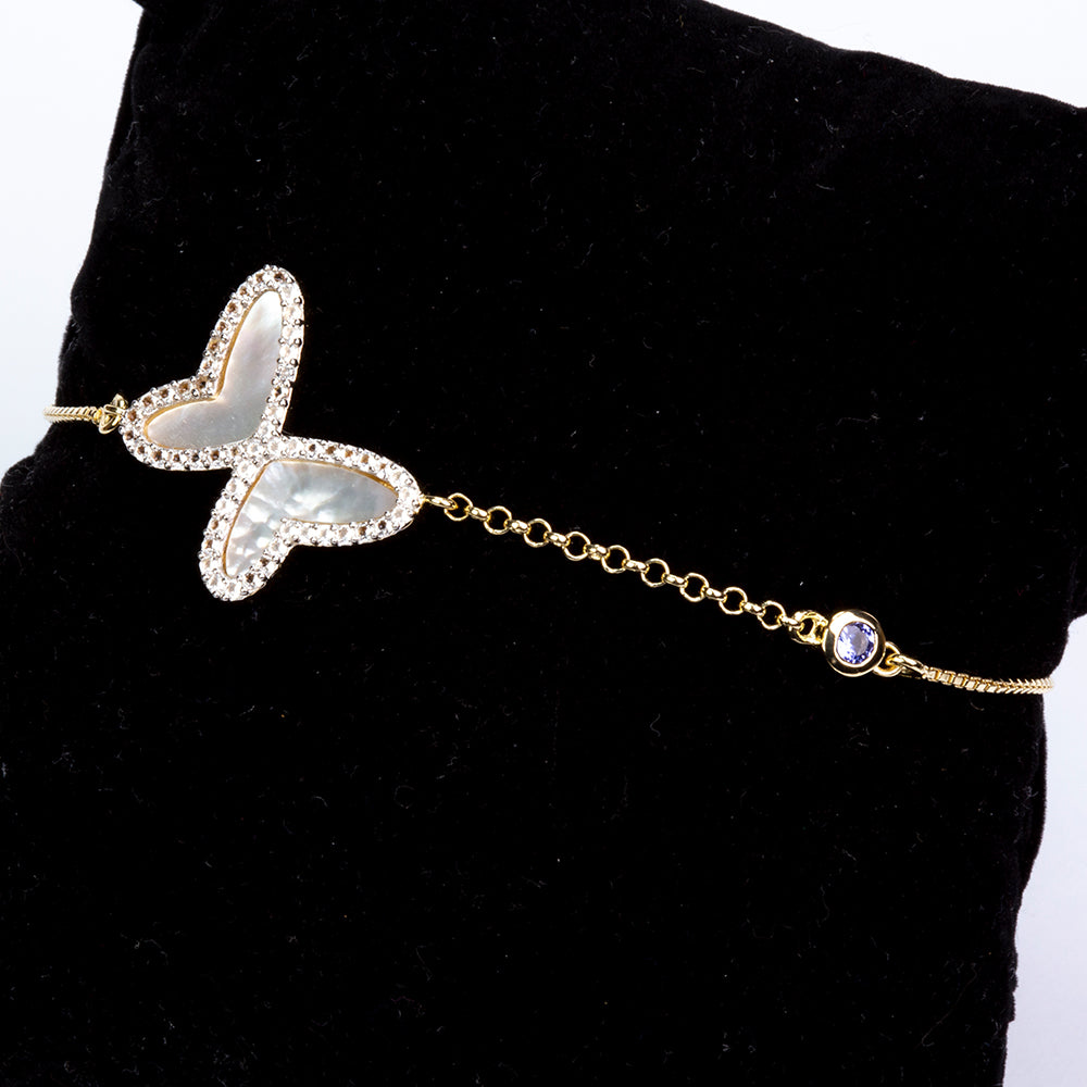 Goldplattiertes Silberarmband mit Tansanit - Klasse AAA und Perlmutt 5 