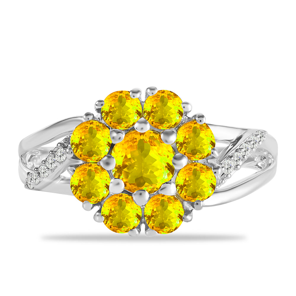 Silberring mit Zitrin aus dem Ural und weißem Topas