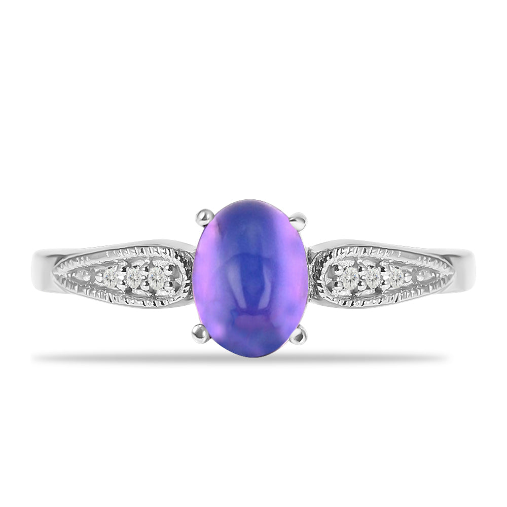 Silberring mit lila Mondstein und weißem Topas