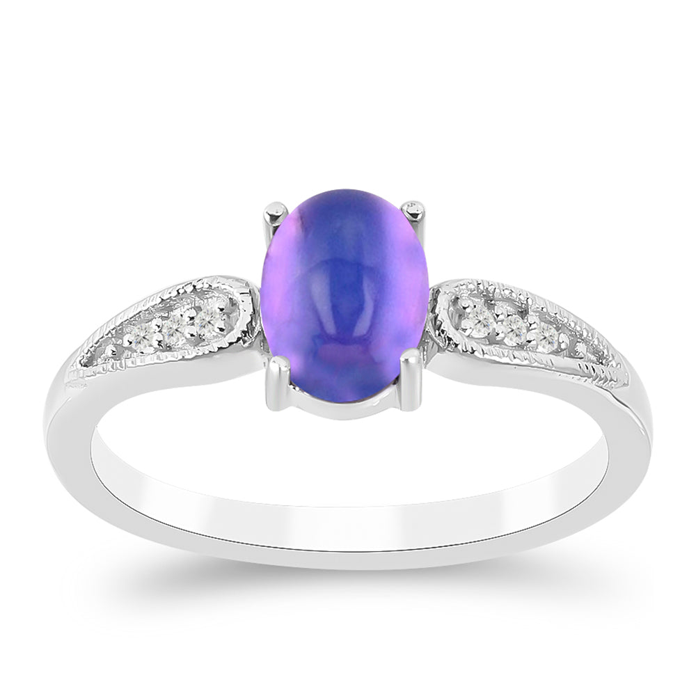 Silberring mit lila Mondstein und weißem Topas