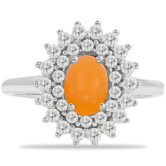 Silberring mit gelbem Jade und weißem Topas