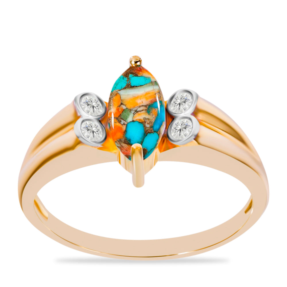 Goldplattierter Silberring mit Austerntürkis und weißem Topas 2 