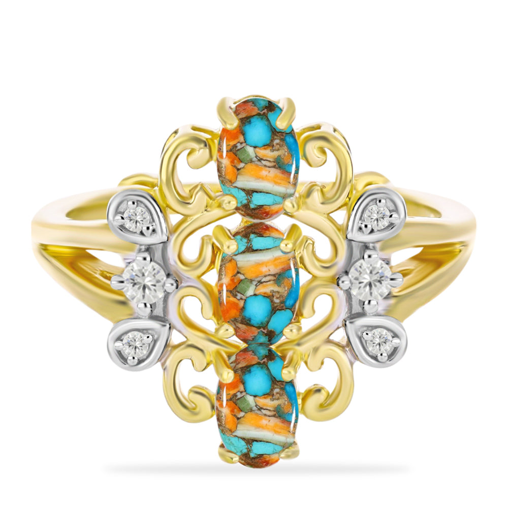 Goldplattierter Silberring mit Austerntürkis und weißem Topas 1 