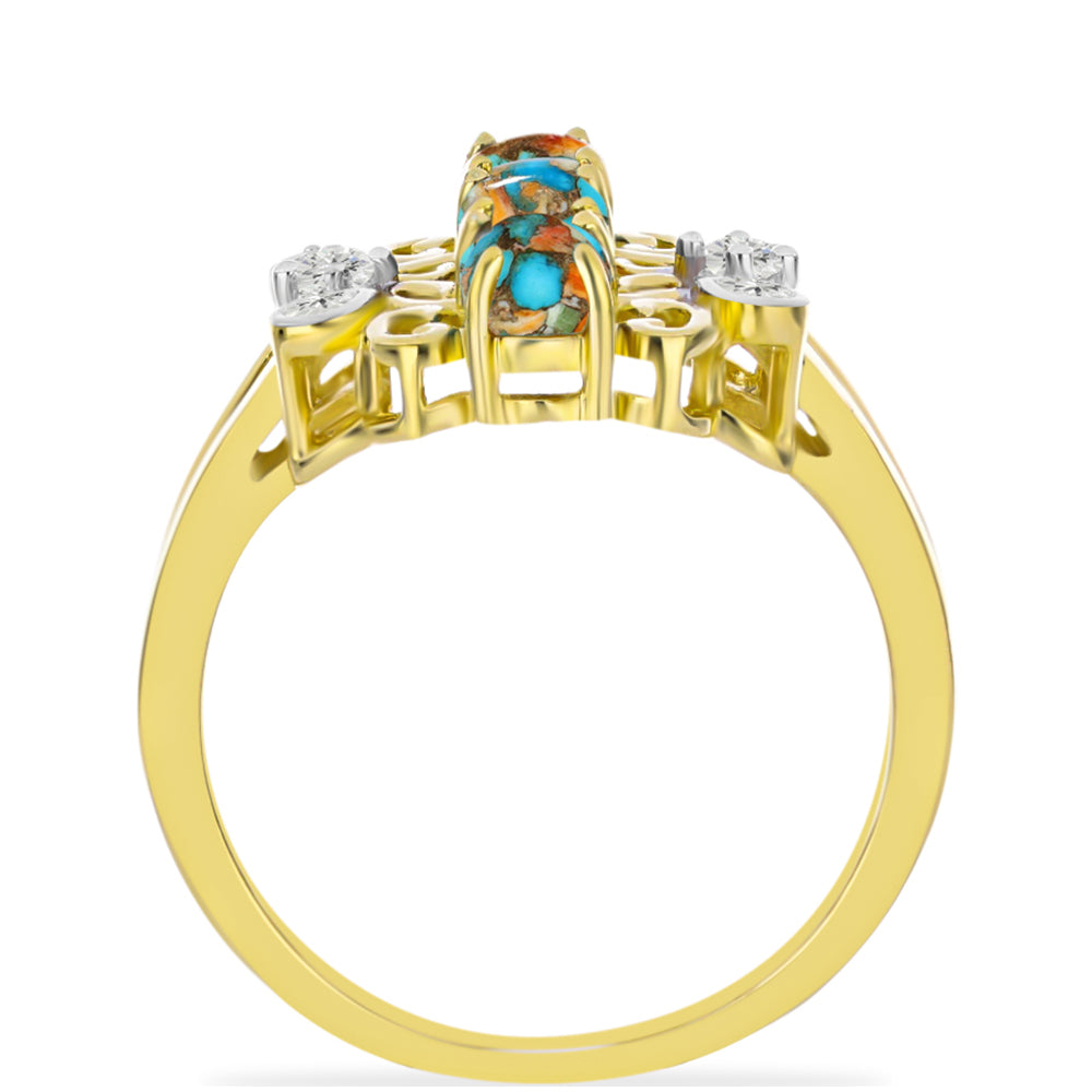 Goldplattierter Silberring mit Austerntürkis und weißem Topas