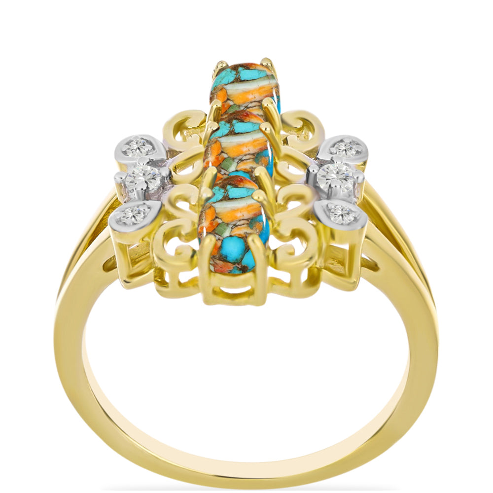 Goldplattierter Silberring mit Austerntürkis und weißem Topas