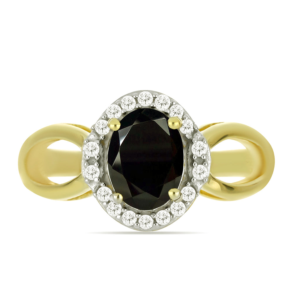 Goldplattierter Silberring mit schwarzem Onyx und weißem Topas 1 