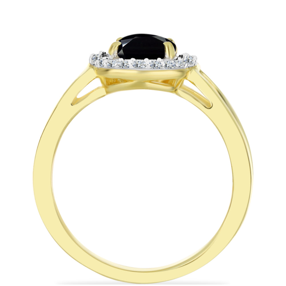 Goldplattierter Silberring mit schwarzem Onyx und weißem Topas