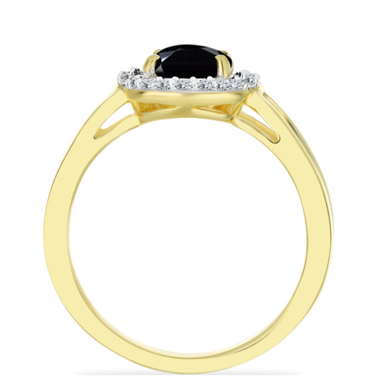 Goldplattierter Silberring mit schwarzem Onyx und weißem Topas