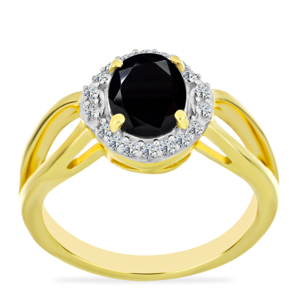 Goldplattierter Silberring mit schwarzem Onyx und weißem Topas 3 