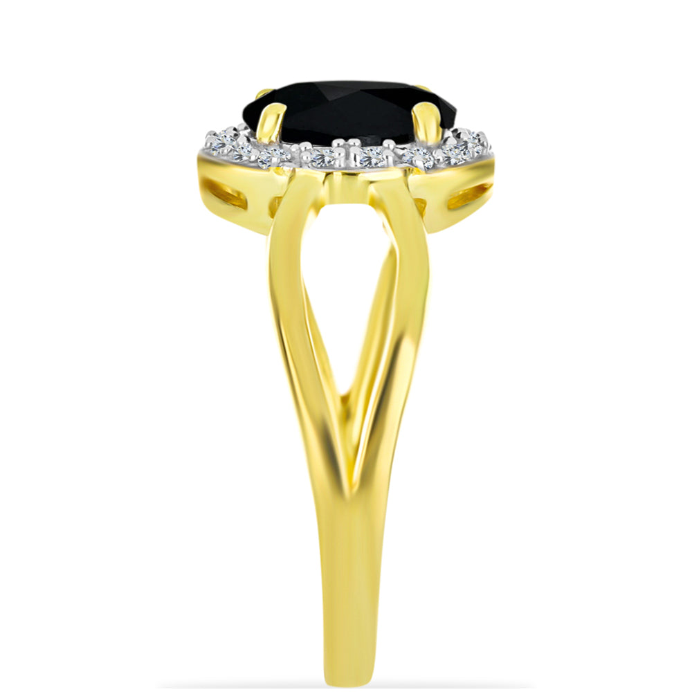 Goldplattierter Silberring mit schwarzem Onyx und weißem Topas