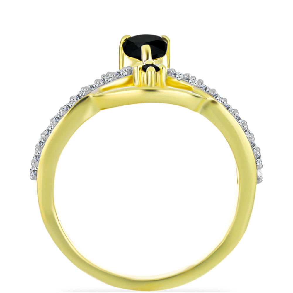 Goldplattierter Silberring mit schwarzem Onyx und weißem Topas 2 