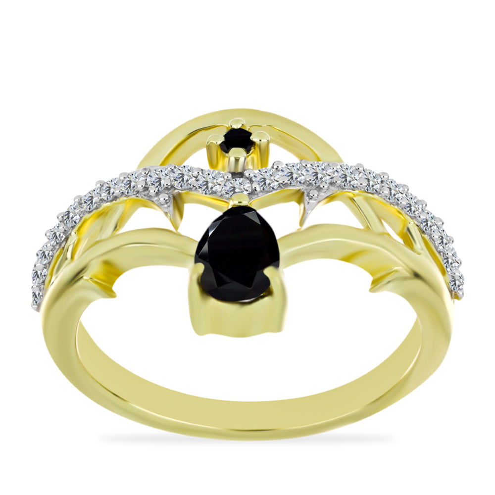 Goldplattierter Silberring mit schwarzem Onyx und weißem Topas 3 