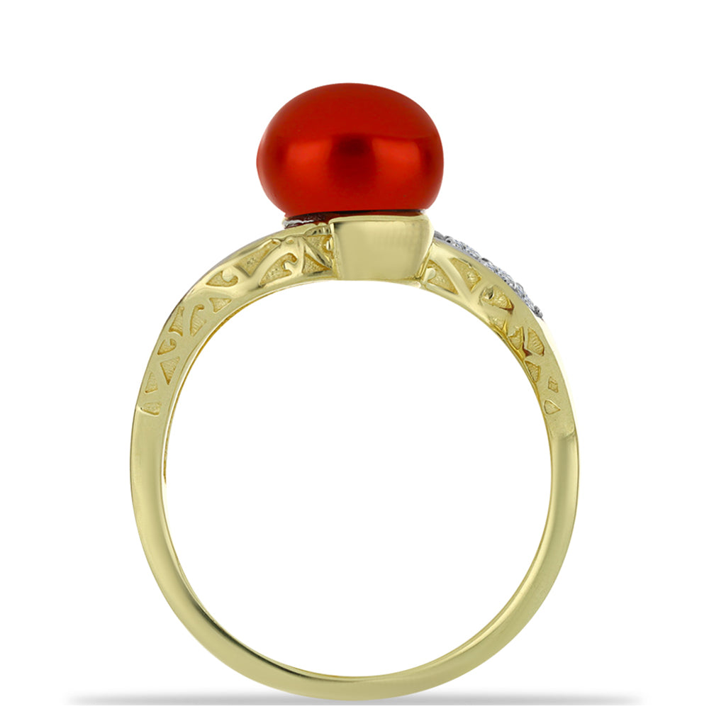 Goldplattierter Silberring mit roter Süßwasserperle und weißem Topas 2 