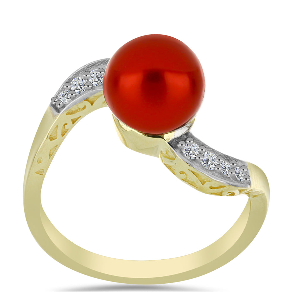 Goldplattierter Silberring mit roter Süßwasserperle und weißem Topas 3 