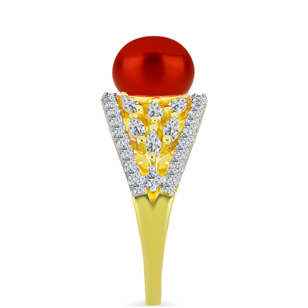 Goldplattierter Silberring mit roter Süßwasserperle und weißem Topas 4 