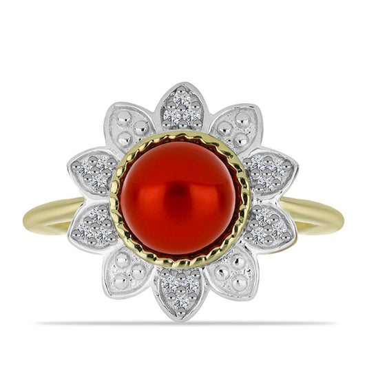 Goldplattierter Silberring mit roter Süßwasserperle und weißem Topas