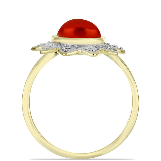 Goldplattierter Silberring mit roter Süßwasserperle und weißem Topas