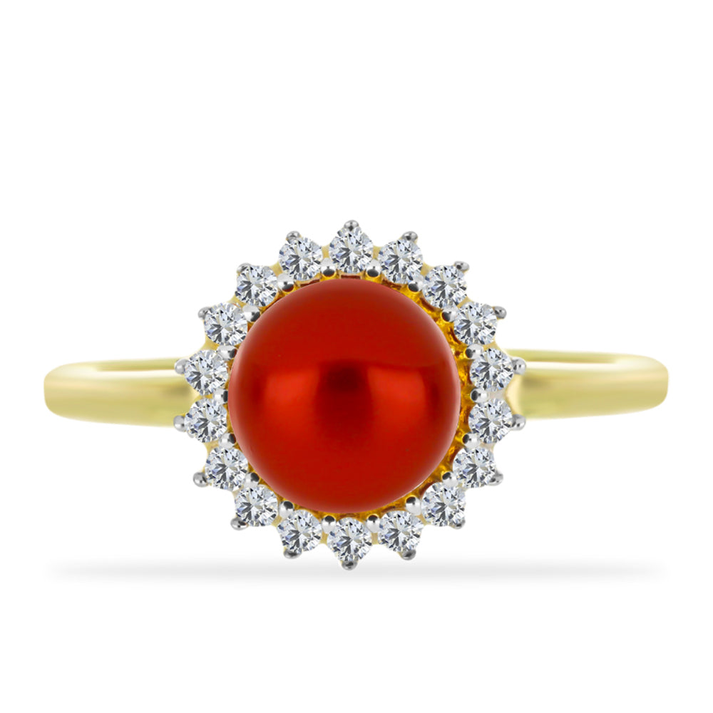 Goldplattierter Silberring mit roter Süßwasserperle und weißem Topas 1 