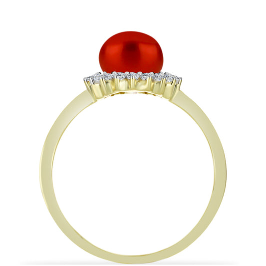 Goldplattierter Silberring mit roter Süßwasserperle und weißem Topas
