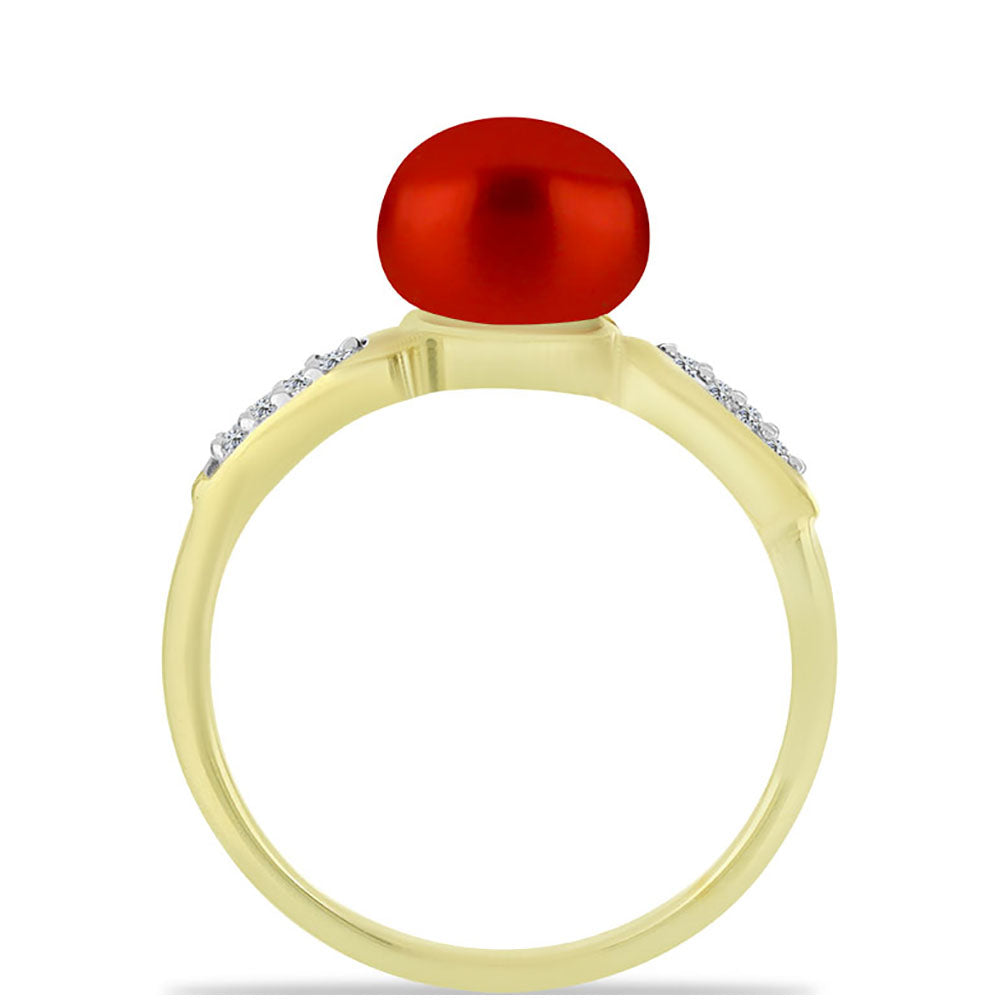 Goldplattierter Silberring mit roter Süßwasserperle und weißem Topas 2 