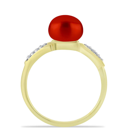 Goldplattierter Silberring mit roter Süßwasserperle und weißem Topas