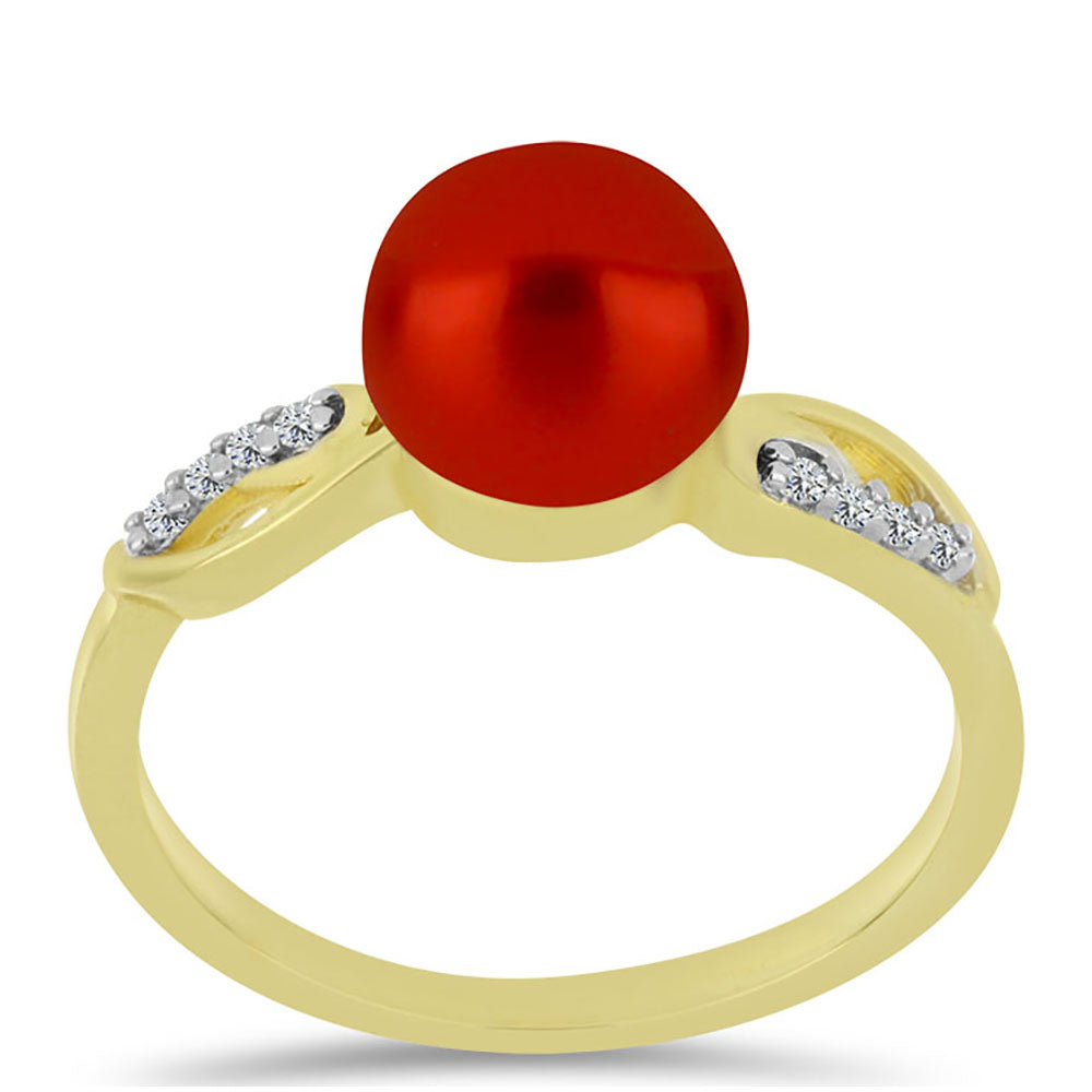 Goldplattierter Silberring mit roter Süßwasserperle und weißem Topas 3 
