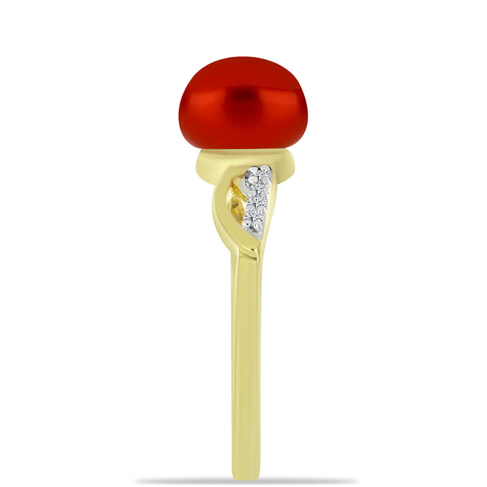 Goldplattierter Silberring mit roter Süßwasserperle und weißem Topas 4 