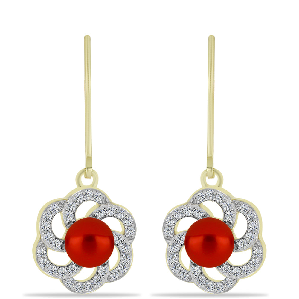 Goldplattierte Silberohrringe mit roter Süßwasserperle und weißem Topas