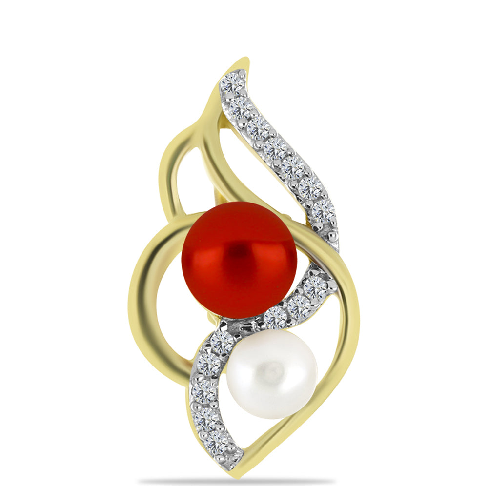 Goldplattierte Silberohrringe mit roter Süßwasserperle und weißem Topas