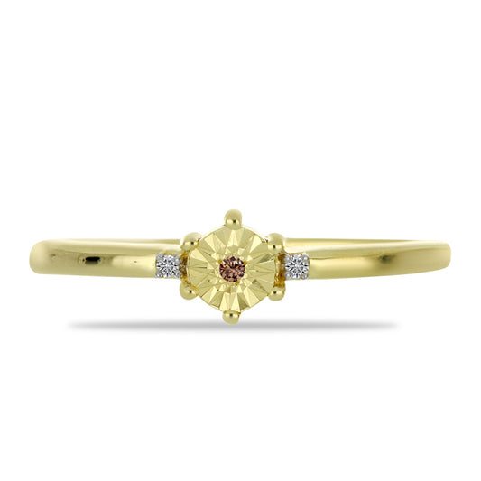 Goldplattierter Silberring mit Champagner-Diamant und weißem Diamant