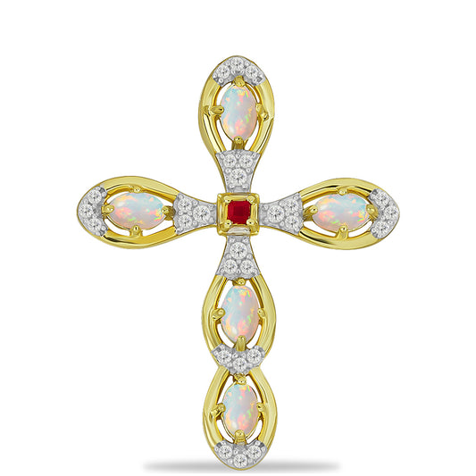 Goldplattierter Silberanhänger mit Welo-Opal und Rubin aus Madagaskar