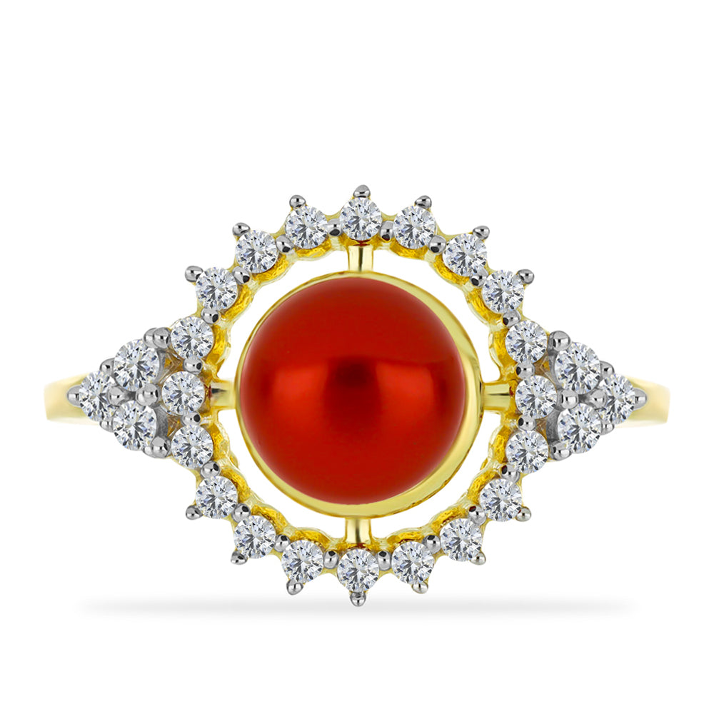 Goldplattierter Silberring mit roter Süßwasserperle und weißem Topas 1 